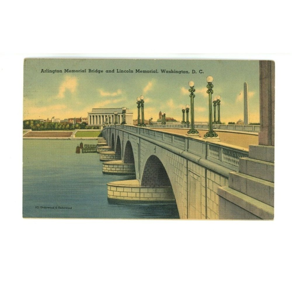 Vintage Postcard Washington DC Lincoln Memorial Arlington Memorial Bridge USA
